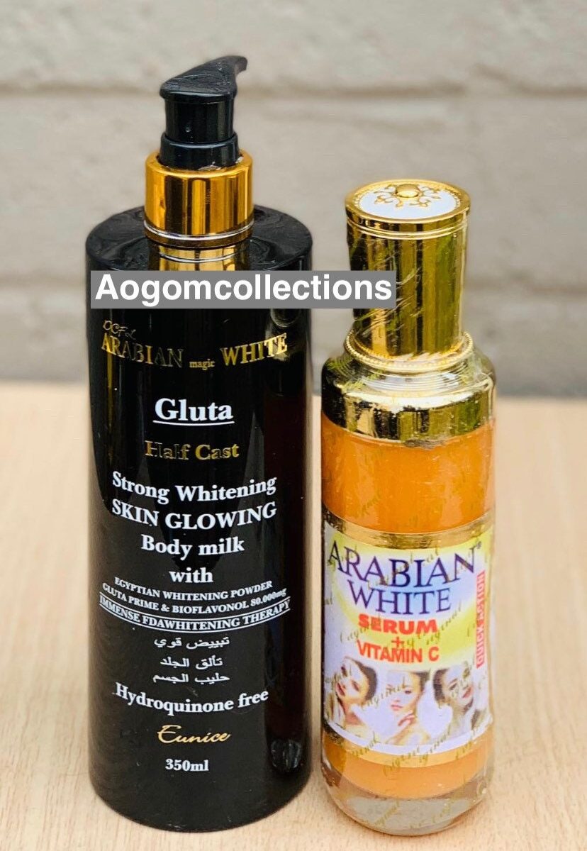 2 PCs Arabian magic White, gluta half cast skin glowing whitening body milk, 350 ml With serum