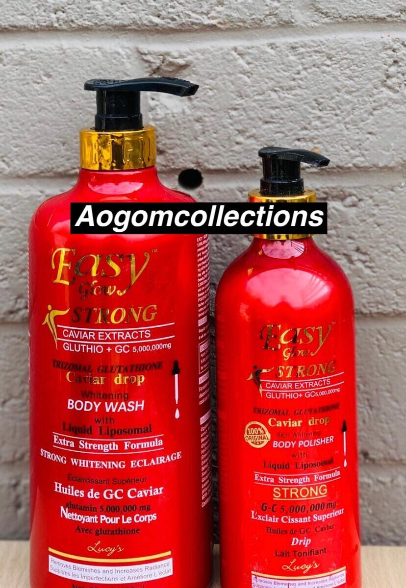 2 PCs Easy glow caviar extract glutathione 5000000 Mg extra strength whitening body polisher wash and lotion