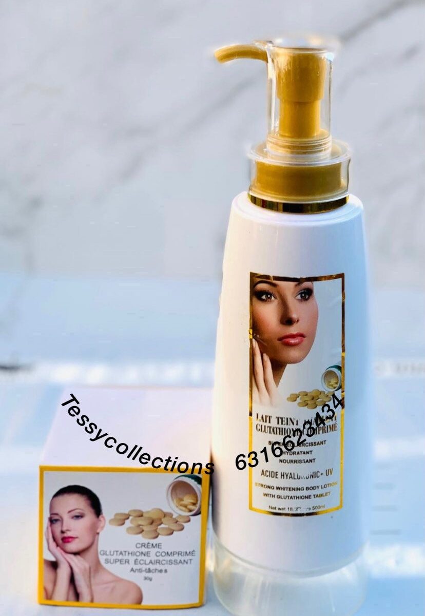 2 PCs Lait Teint Diamant Glutathion comprime:Lotion 500ml, and face cream