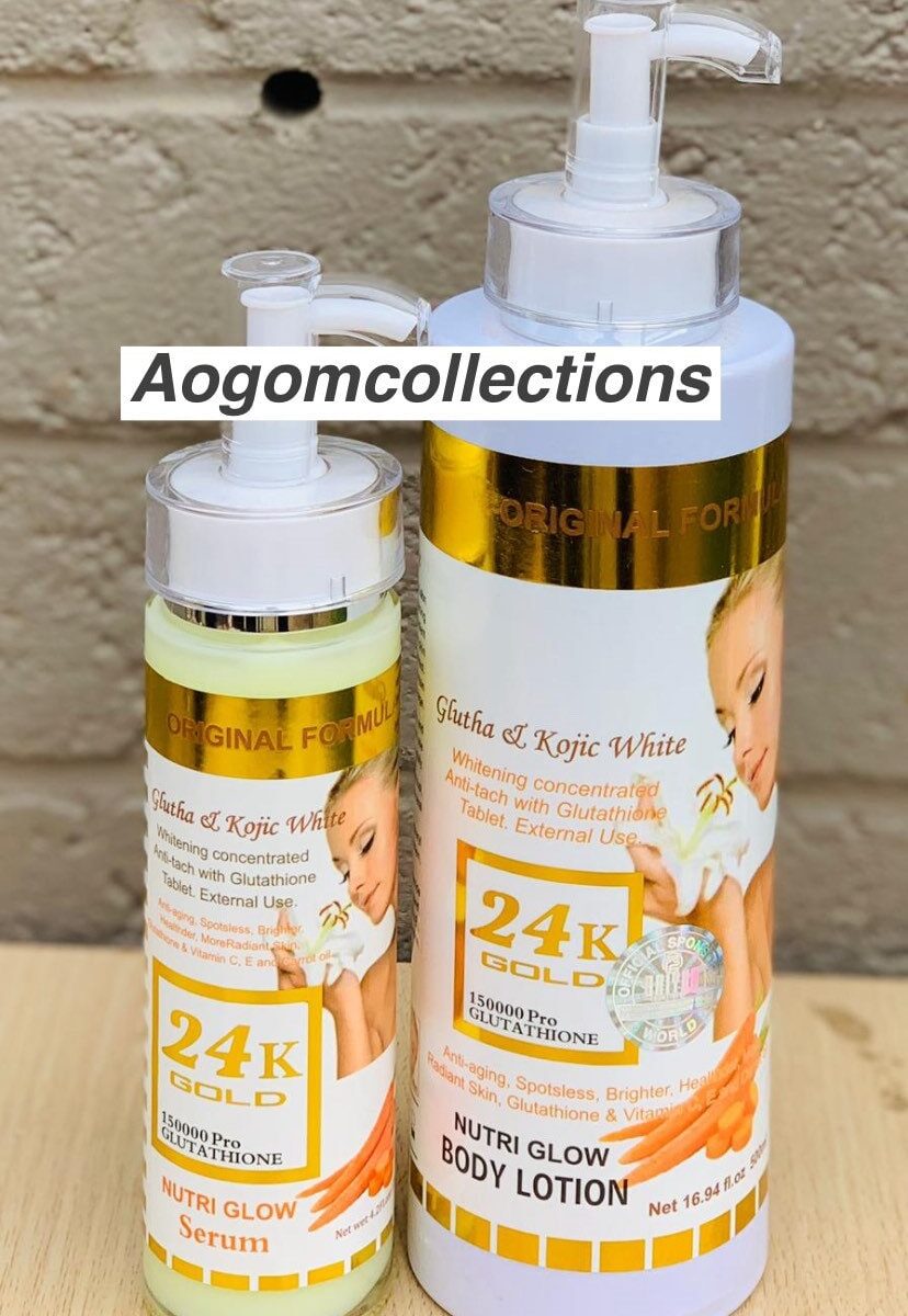 2 PCs Nutri Glow Gluta & Kojic 24K Gold 150000Pro Glutathione Body Lotion with whitening serum