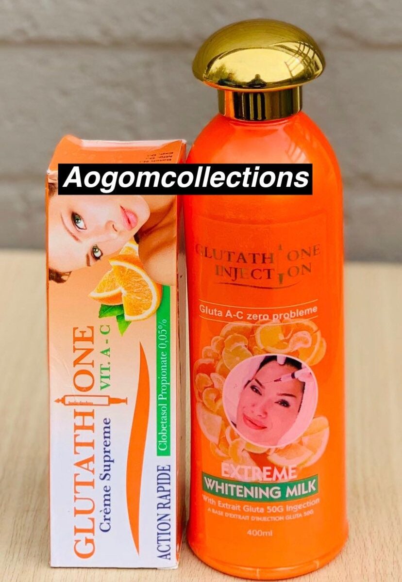 2PCs Abebi white Glutathion Injection body lotion exetreme whitening milk Gluta A -C zero problem set