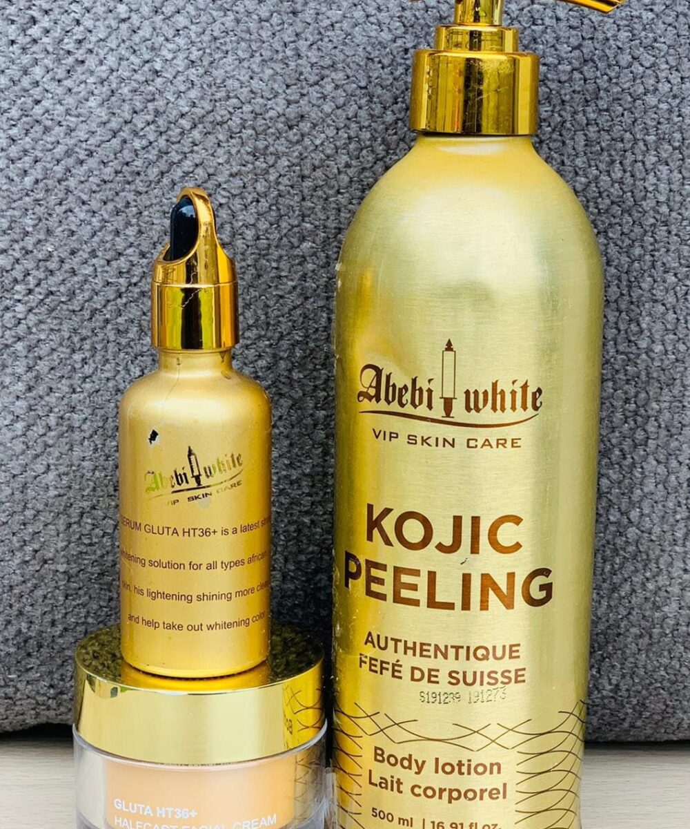 3 Abebi white kojic Peeling strong whitening set, lotion, serum, +face cream