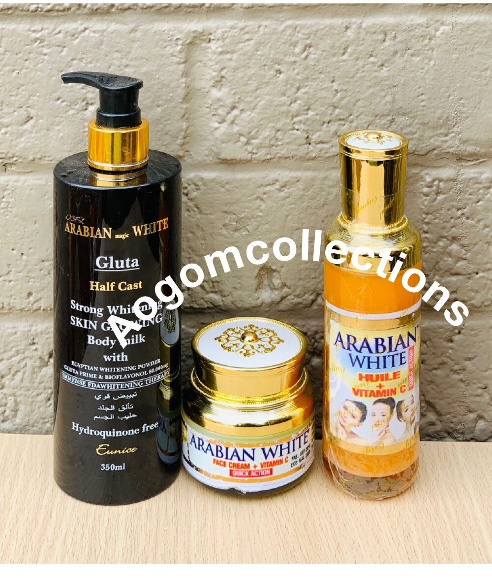 3 Arabian Magic white gluta half cast. Strong whitening skin glowing body milk. 350ml set