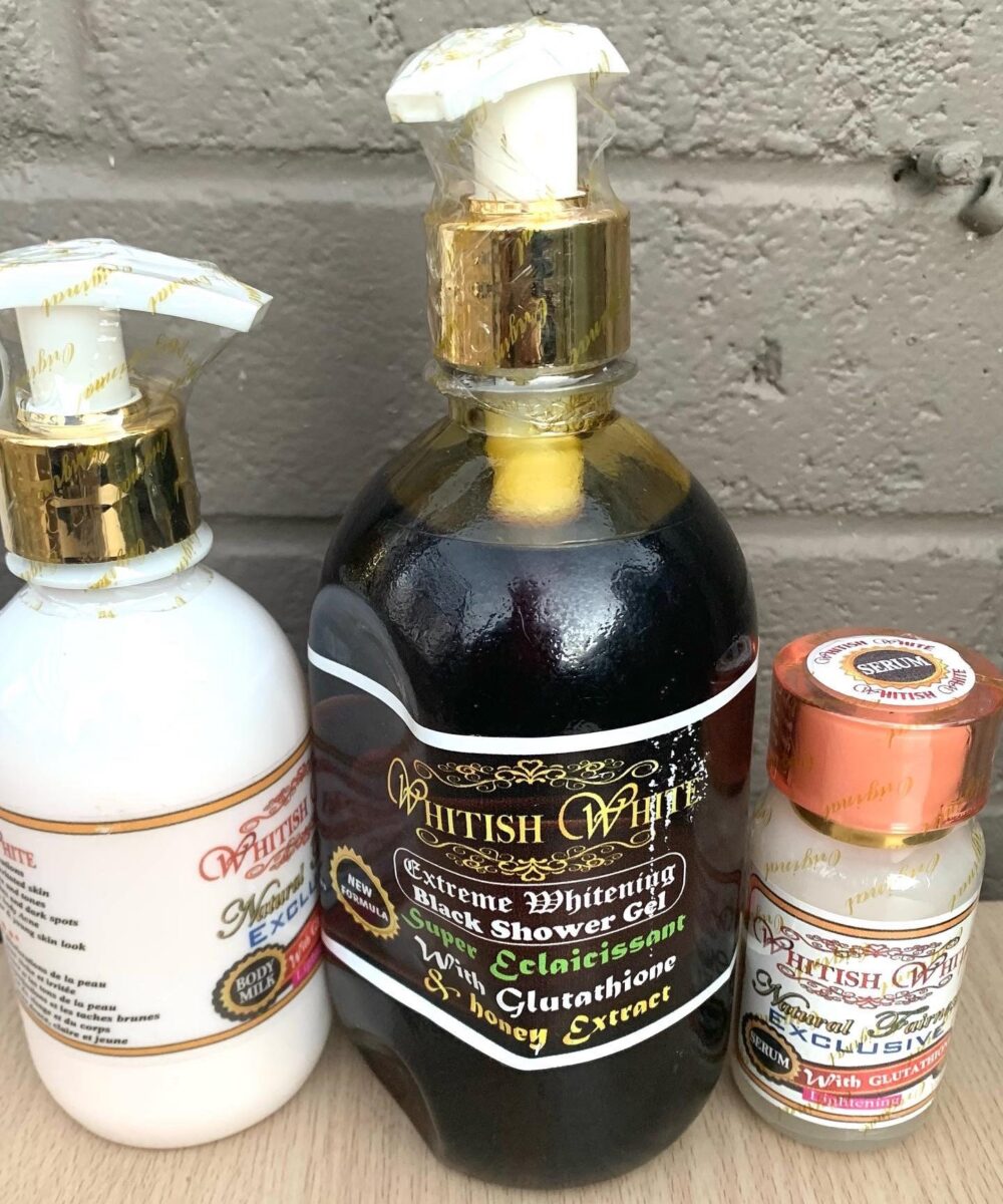 3 in 1 Whitish White Natural fairness body milk 250ml, black shower gel, & serum combo