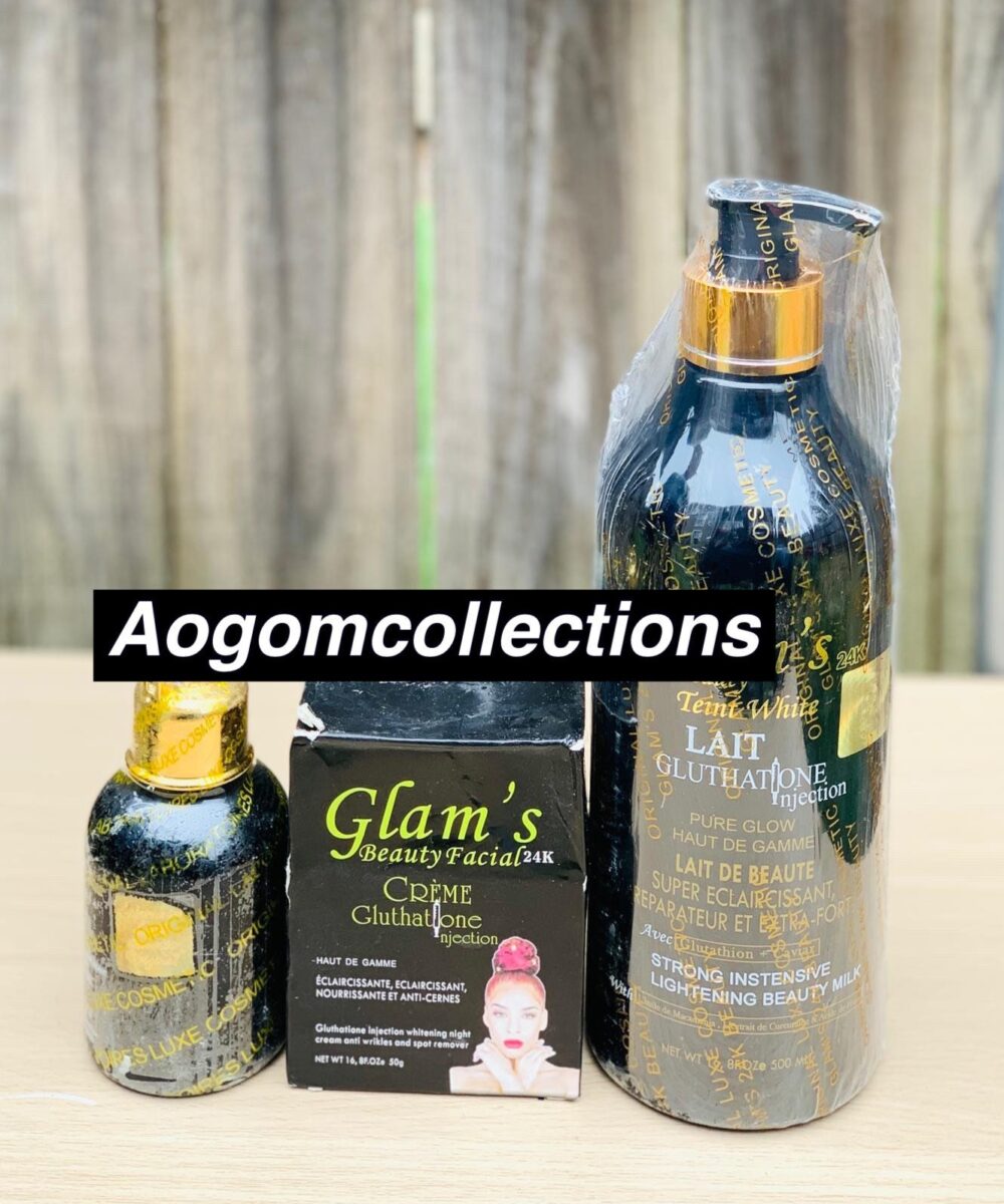 3 PCs Glam’s 24k super, luxury, powerful whitening 100% body lotion, whitening serum and face cream