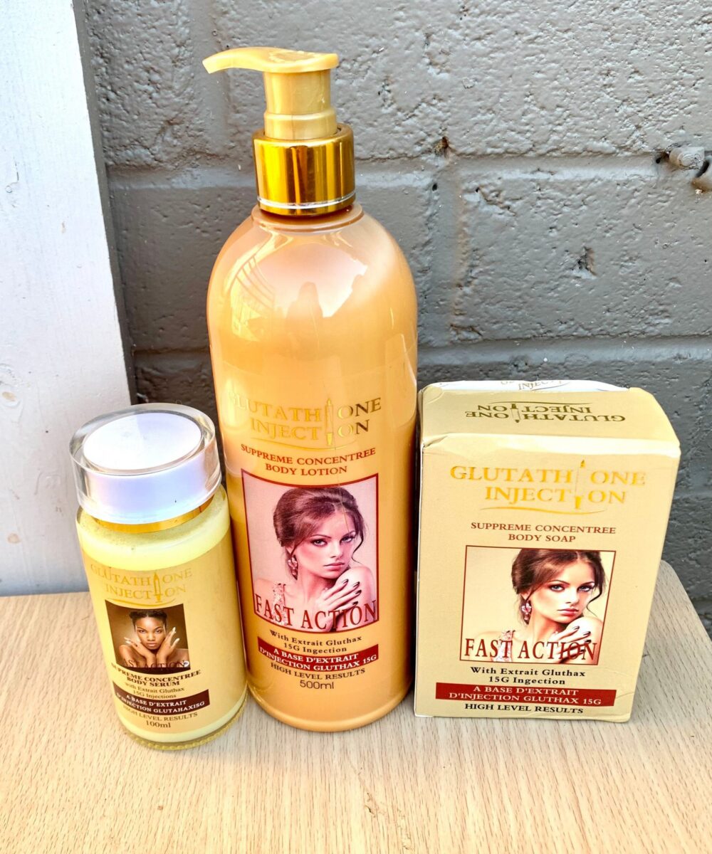 3 pcs Glutathione injection Supreme Concentree Body Lotion 500ml + Serum + soap fast action