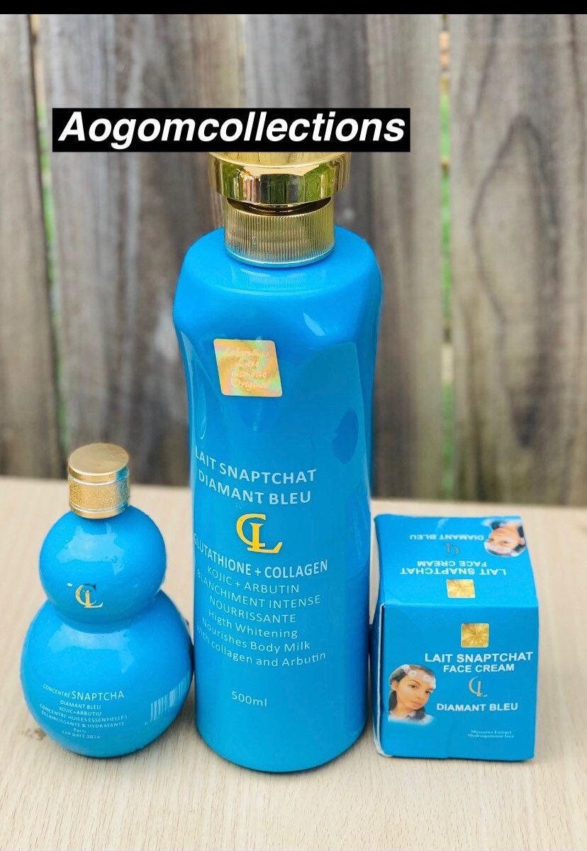 3 pieces Lait snaptchat super whitening Diament Blue set : Lotion 500ml, Serum, + face cream