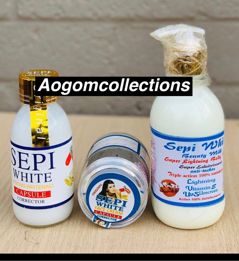 3 pieces Sepi White Super Whitening set. Lotion, face cream and serum