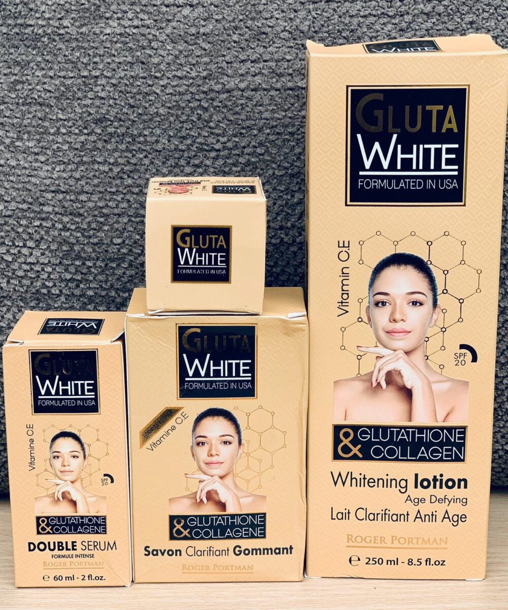 4 pieces Gluta White Age Defying Whitening Lotion 250ml/Serum+Face Cream+Soap.