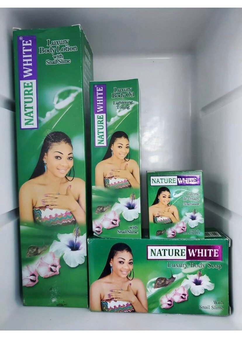 4 pieces Set Of Nature White Luxury soap,face cream, body oil and body lotion With snail slime