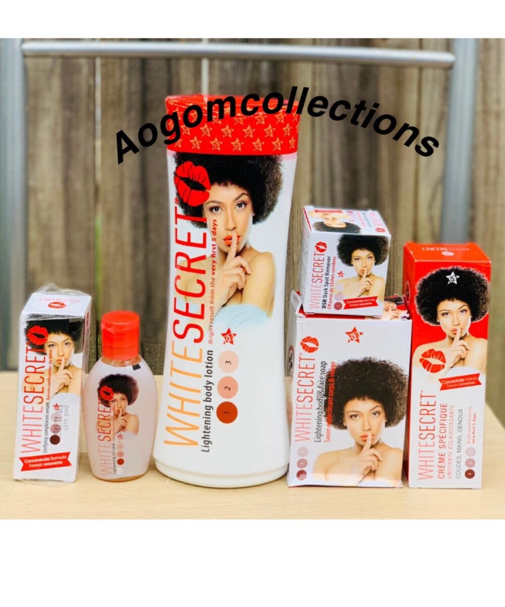 6 pc white secret set:500lotion+soap+unifying serum+oil+face cream+tube cream for face and body