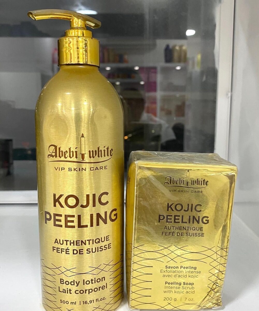 Abebi white kojic peeling strong whitening set of 2 lotion and soap