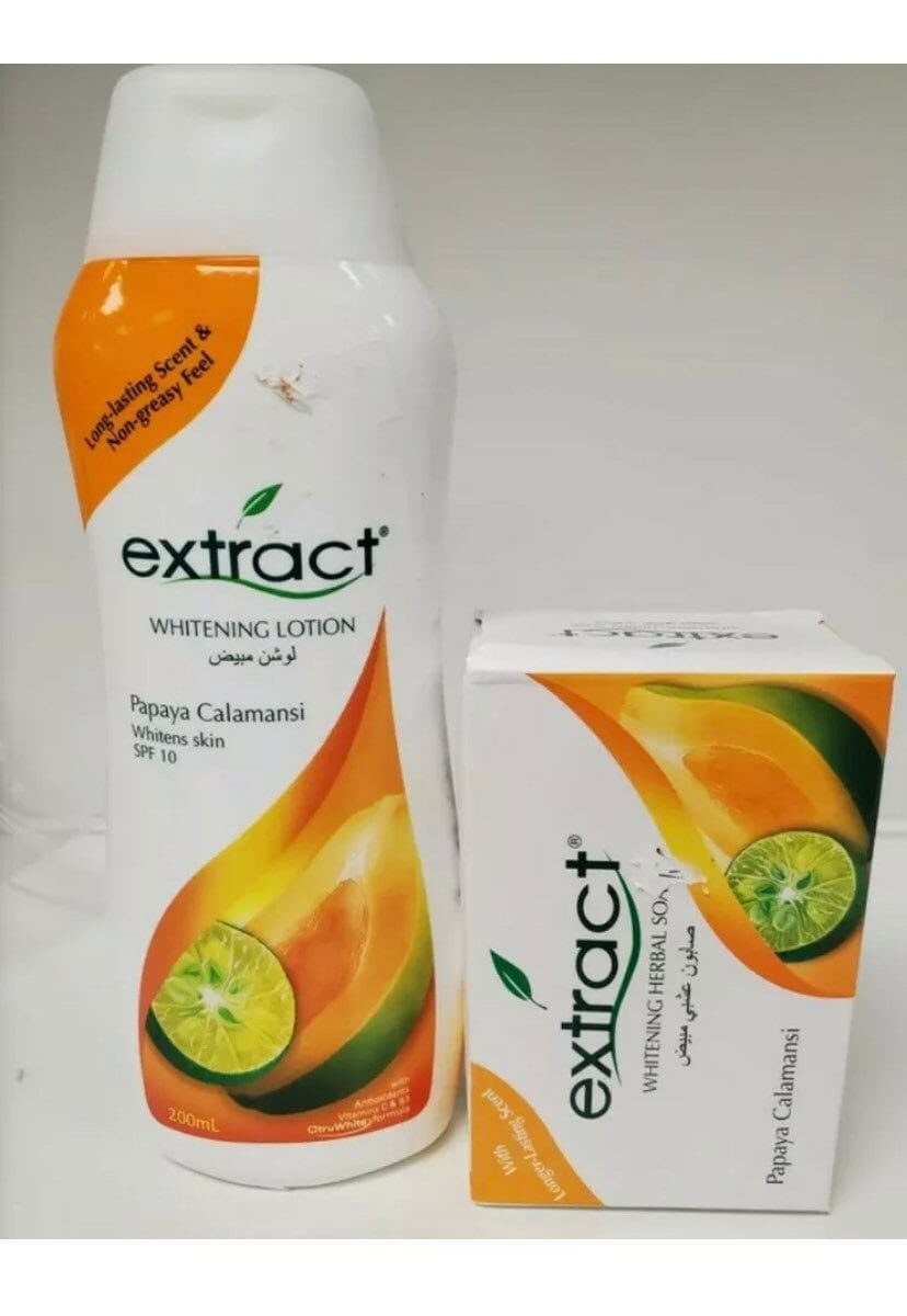 Extract Papaya Calamansi Whitening Lotion 200ml & Extract Whitening Herbal Soap