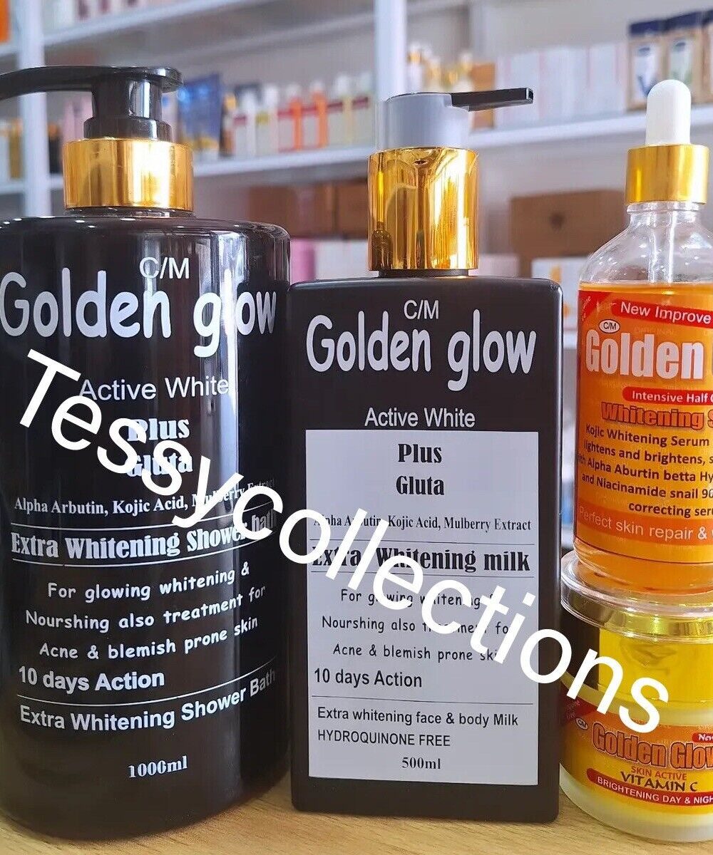 Golden Glow ACTIVE WHITE + GLUTA Body Milk 500ml Lotion Intensive 4 In 1 Set