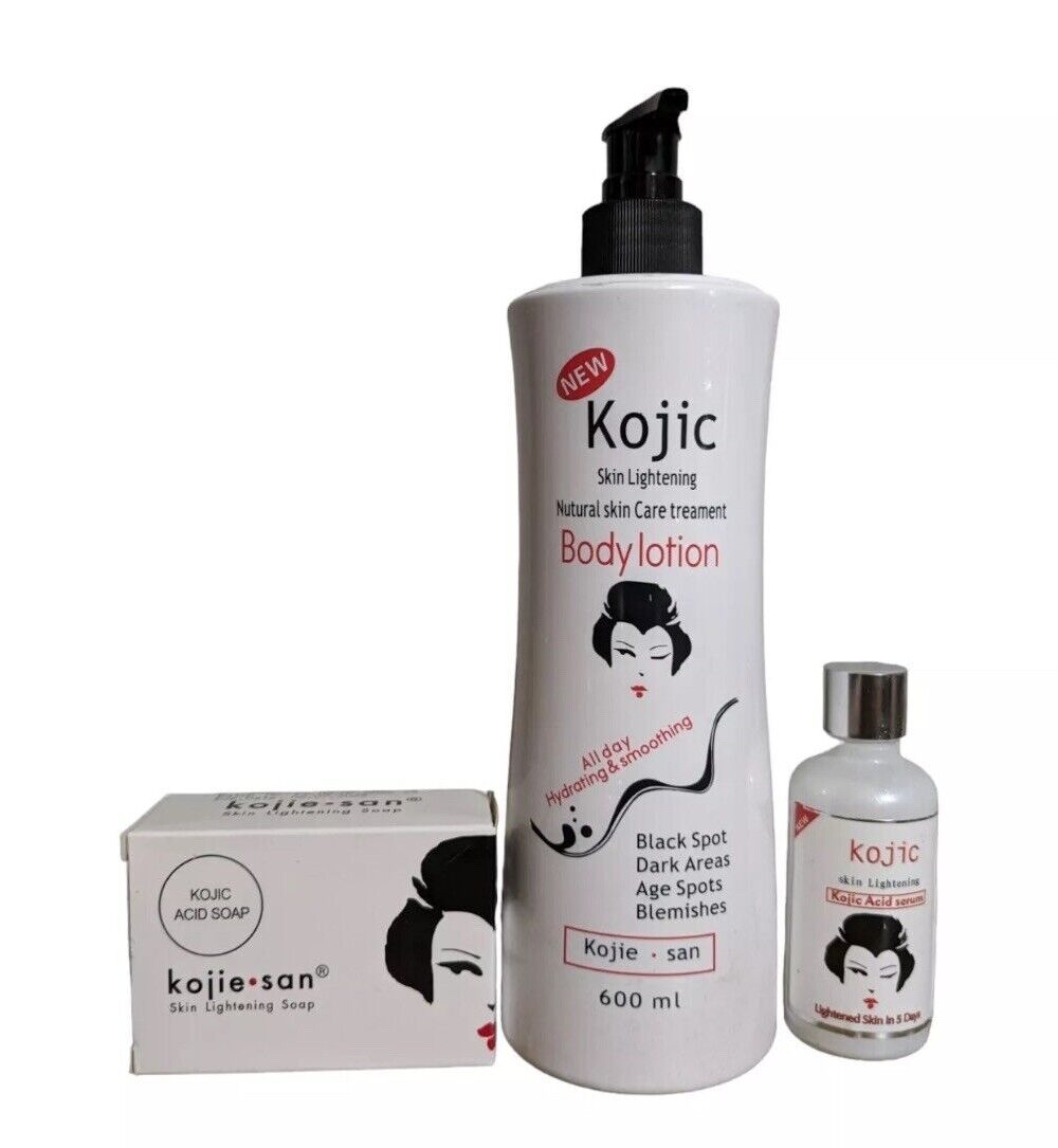 Kojie San Kojic Skin Body Lotion 600ml,serum And Soap 3 In 1